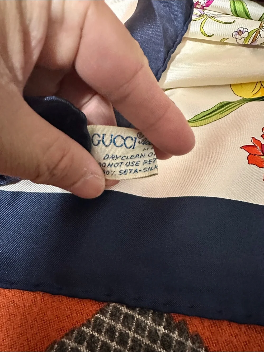 Gucci Floral Silk Scarf in White with Red, Yellow & Purple Blooms